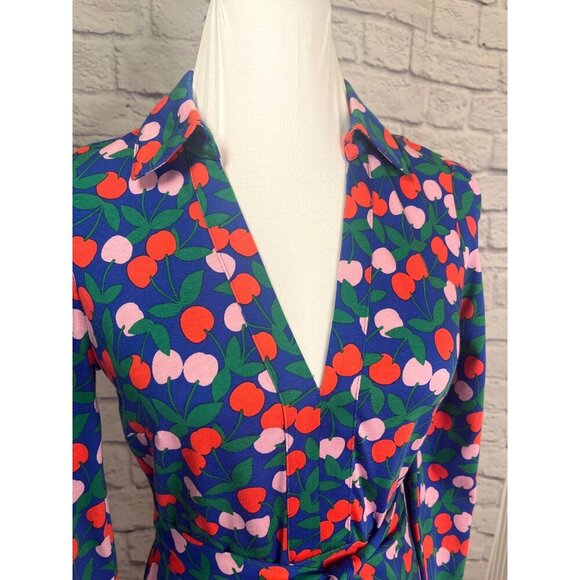 Boden Imogen Cherries Collar Dress Belted Ladies Size 2P Blue Pink Red - Picture 3 of 10